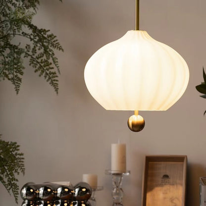 Vintage Ribbed White Glass Pendant Light