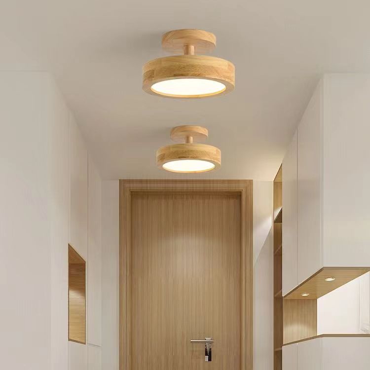 Retro Minimalist Round Wooden Ceiling Lamp