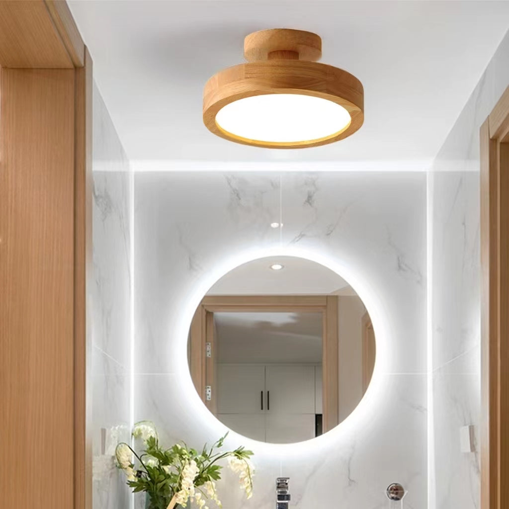 Retro Minimalist Round Wooden Ceiling Lamp