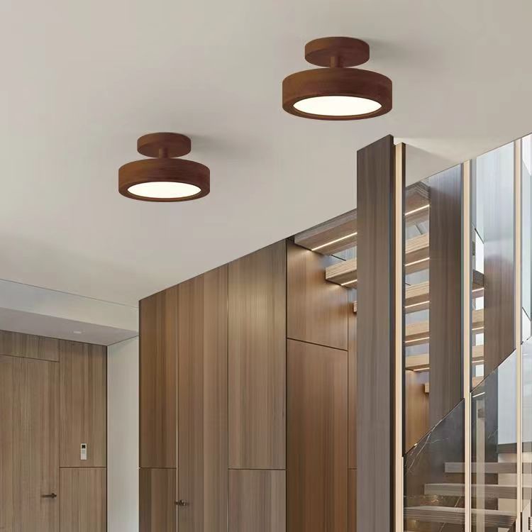 Retro Minimalist Round Wooden Ceiling Lamp