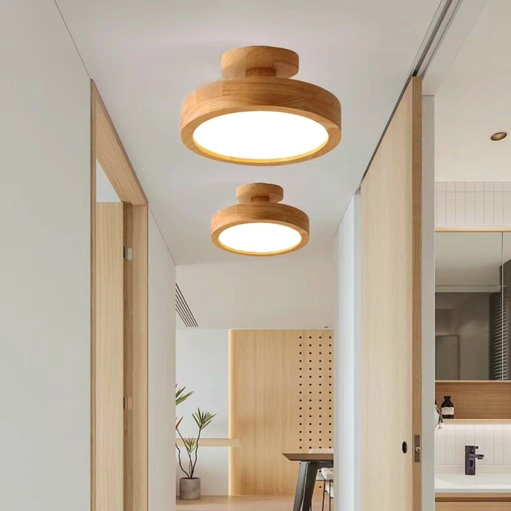 Retro Minimalist Round Wooden Ceiling Lamp