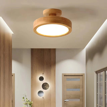 Retro Minimalist Round Wooden Ceiling Lamp