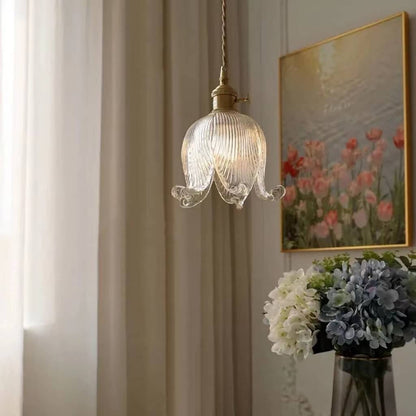 Vintage Tulip Glass Brass Pendant Light