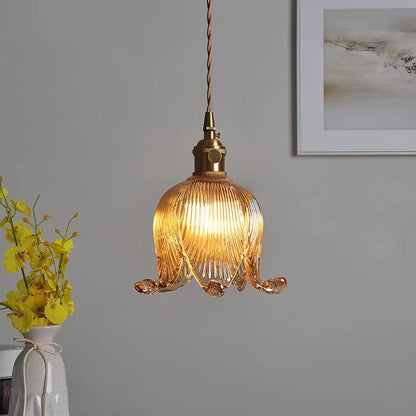 Vintage Tulip Glass Brass Pendant Light