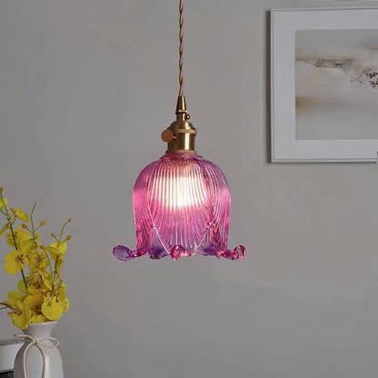 Vintage Tulip Glass Brass Pendant Light