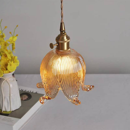 Vintage Tulip Glass Brass Pendant Light