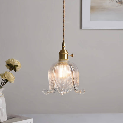 Vintage Tulip Glass Brass Pendant Light