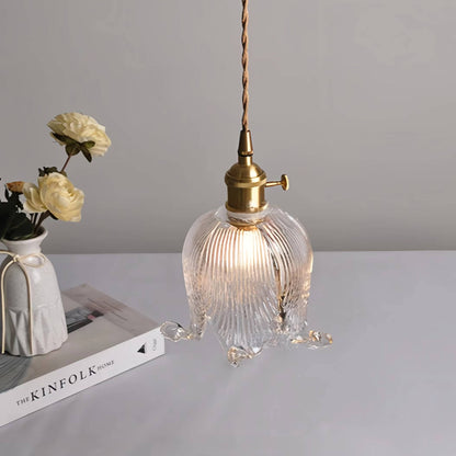 Vintage Tulip Glass Brass Pendant Light