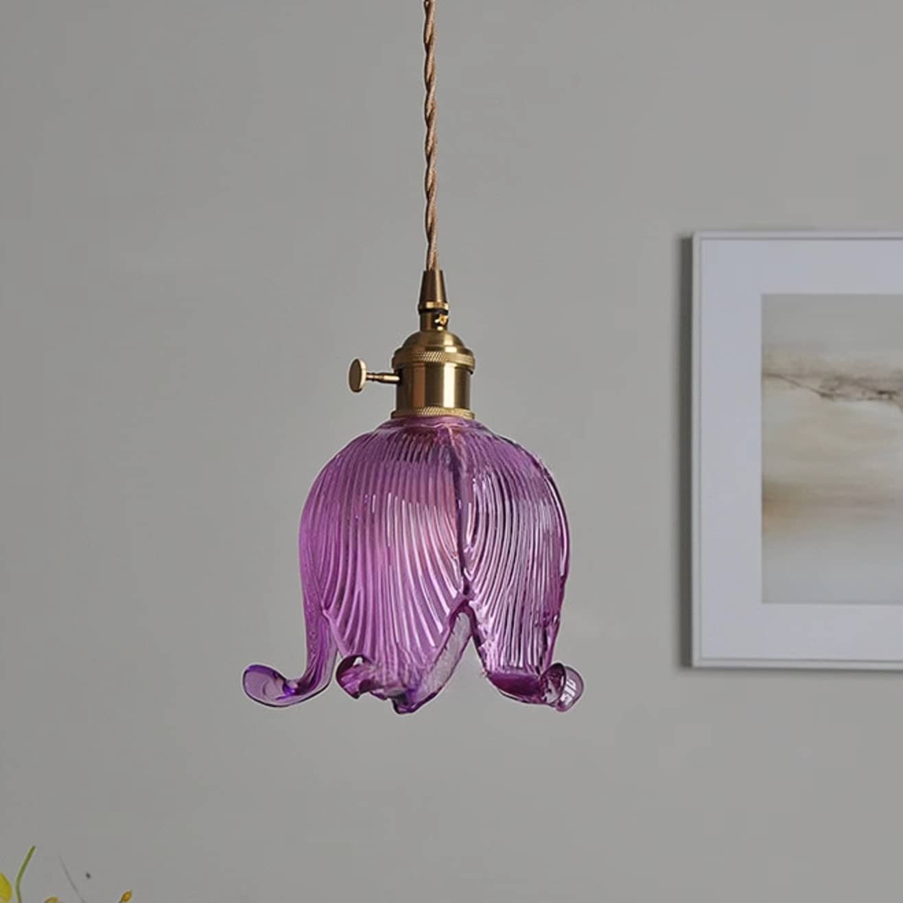 Vintage Tulip Glass Brass Pendant Light