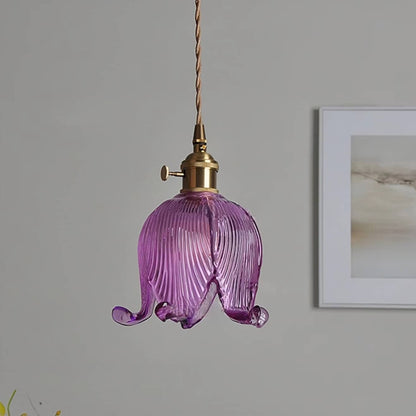 Vintage Tulip Glass Brass Pendant Light