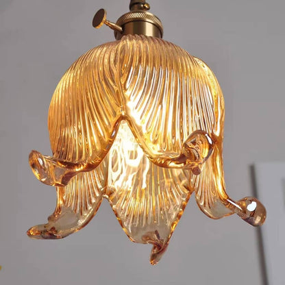 Vintage Tulip Glass Brass Pendant Light