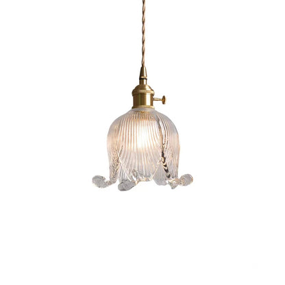 Vintage Tulip Glass Brass Pendant Light