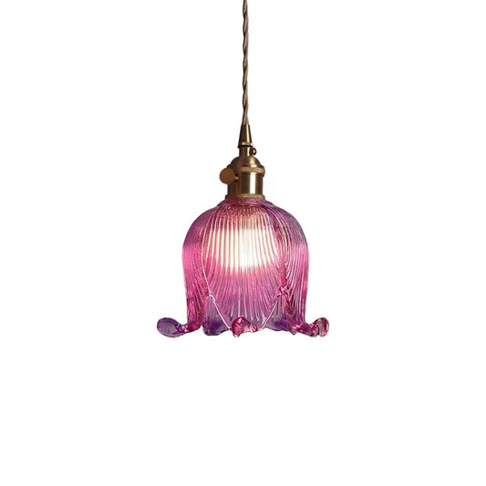 Vintage Tulip Glass Brass Pendant Light