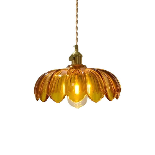 Vintage Art Nouveau Lotus Colored Glass Pendant Light