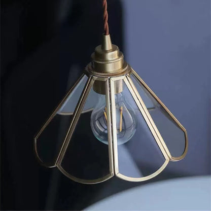 Vintage Brass Glass Flower Pendant Light