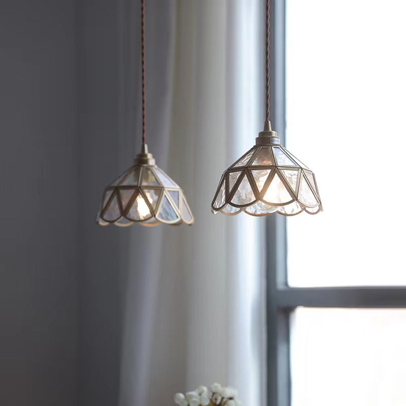 Vintage Brass Glass Flower Pendant Light