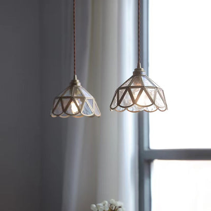 Vintage Brass Glass Flower Pendant Light