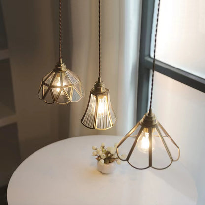 Vintage Brass Glass Flower Pendant Light