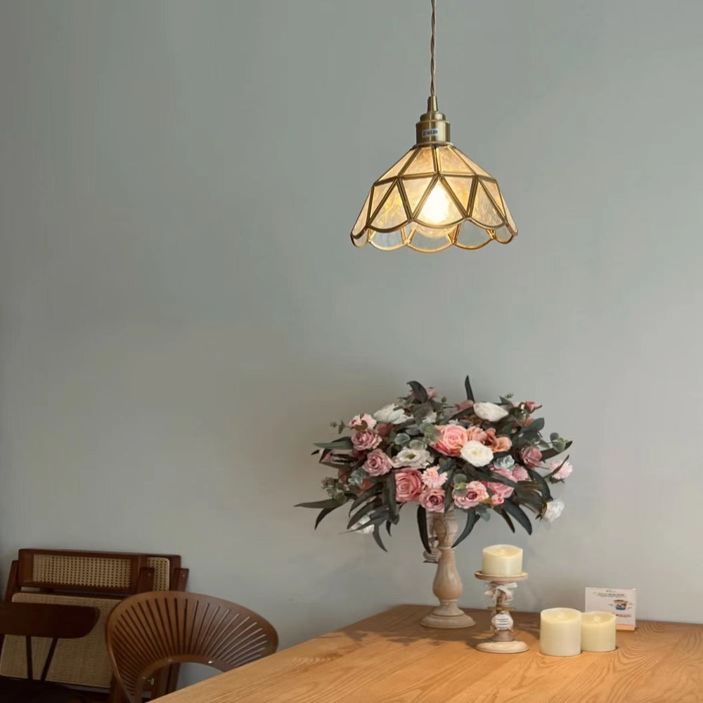 Vintage Brass Glass Flower Pendant Light