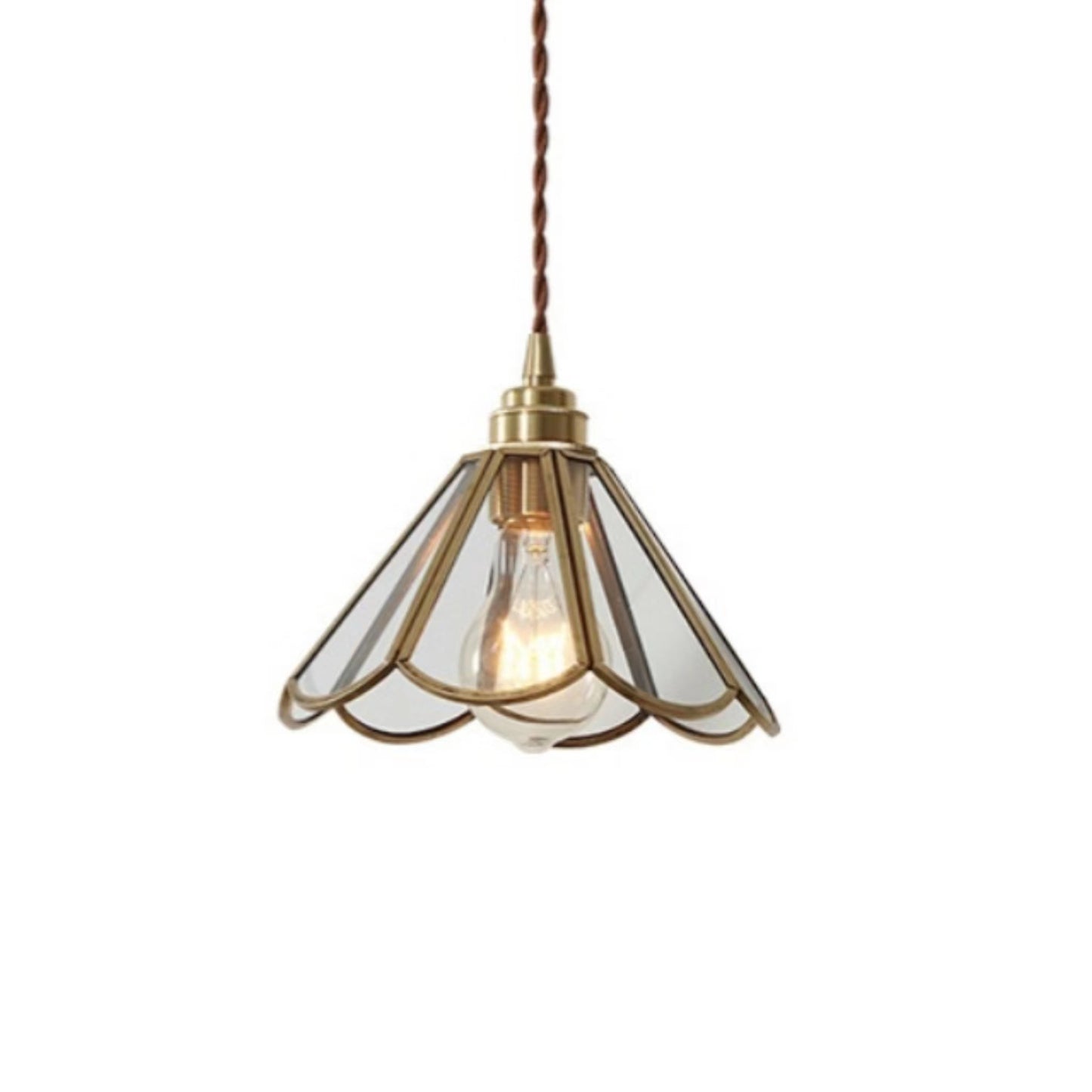 Vintage Brass Glass Flower Pendant Light