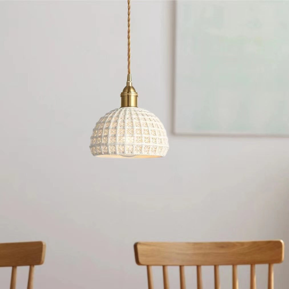 Vintage Ceramic Cream Hollow Pendant Lamp
