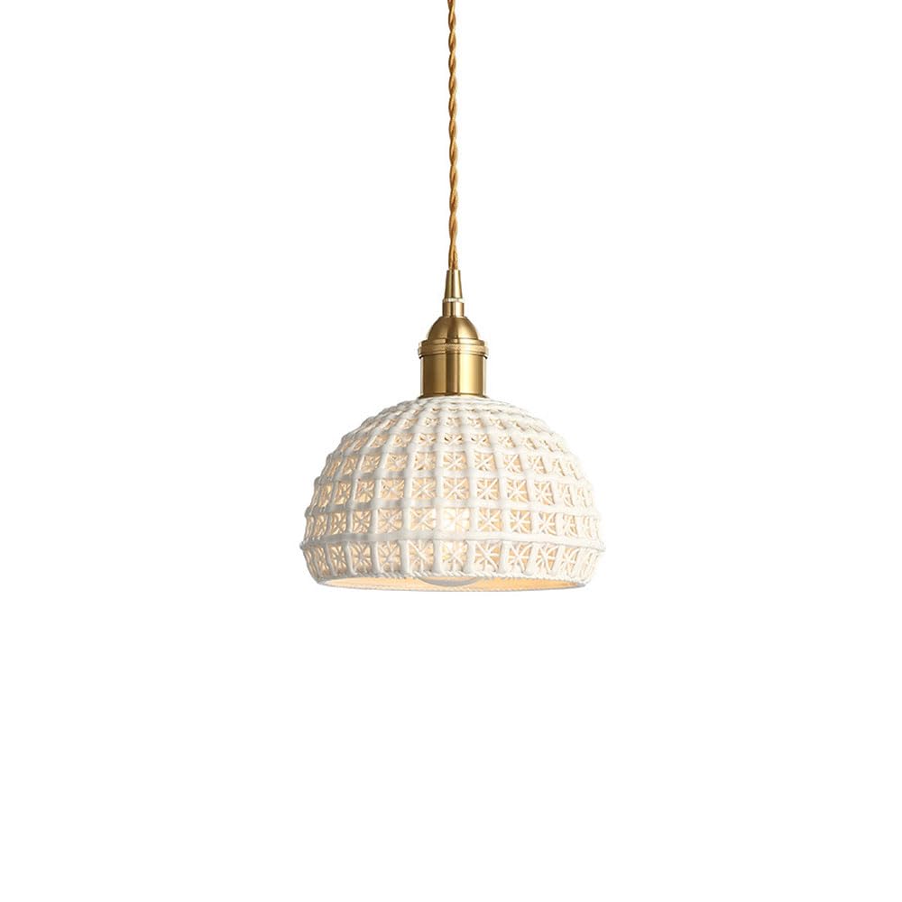 Vintage Ceramic Cream Hollow Pendant Lamp