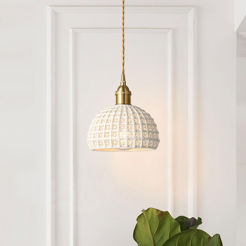 Vintage Ceramic Cream Hollow Pendant Lamp