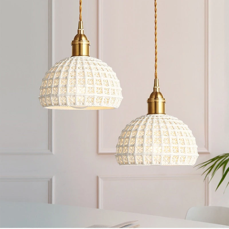 Vintage Ceramic Cream Hollow Pendant Lamp