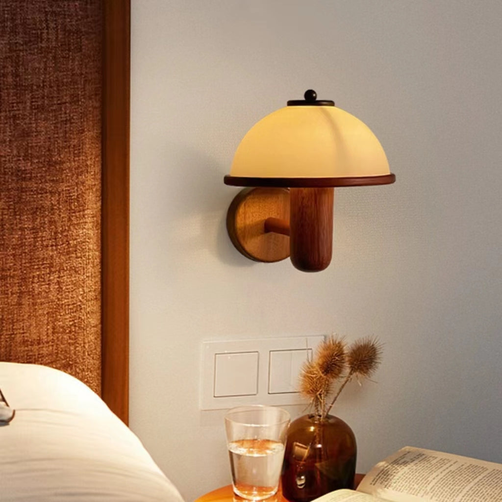 Vintage Creative Wooden Mushroom Wall Lamp