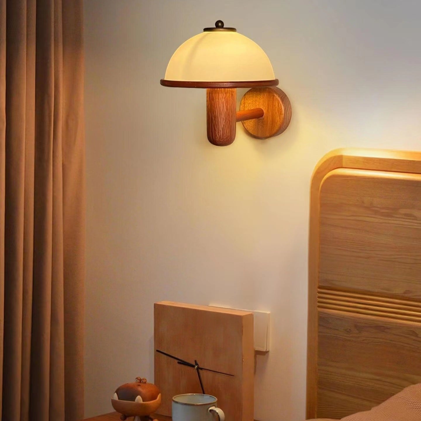 Vintage Creative Wooden Mushroom Wall Lamp