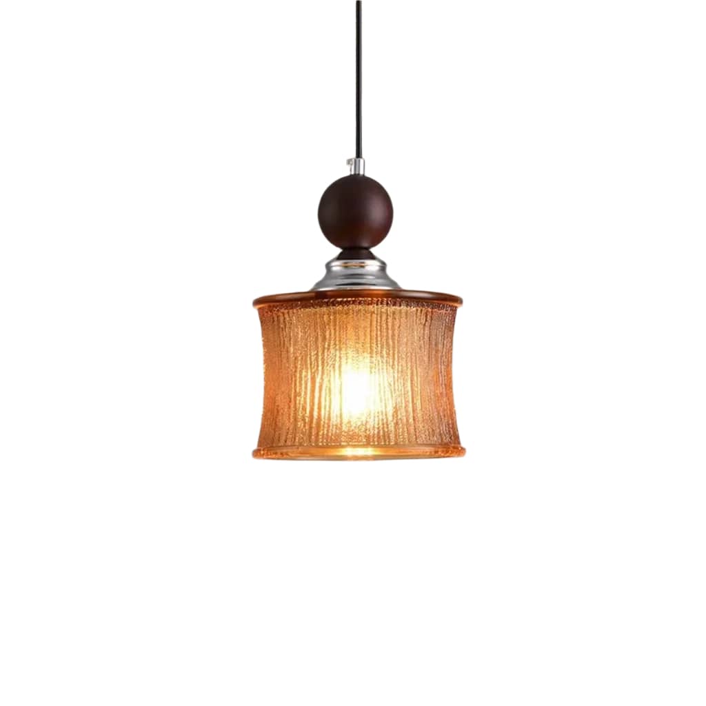 Vintage Cylindrical Ribbed Glass Pendant Light