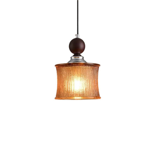 Vintage Cylindrical Ribbed Glass Pendant Light