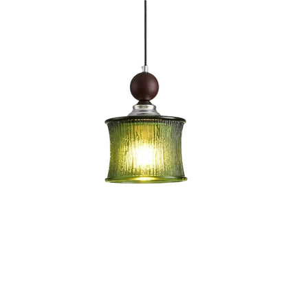 Vintage Cylindrical Ribbed Glass Pendant Light