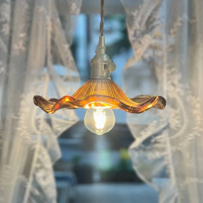 Vintage Glass Hibiscus Flower Pendant Lamp