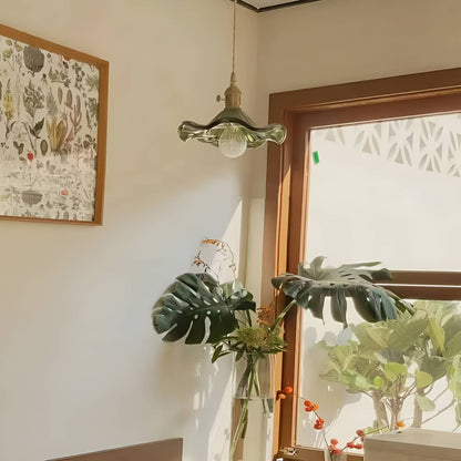 Vintage Glass Hibiscus Flower Pendant Lamp