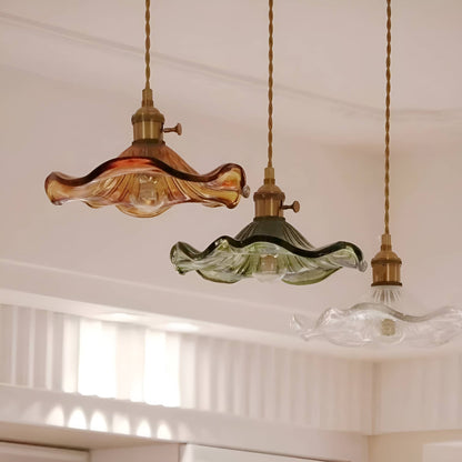 Vintage Glass Hibiscus Flower Pendant Lamp