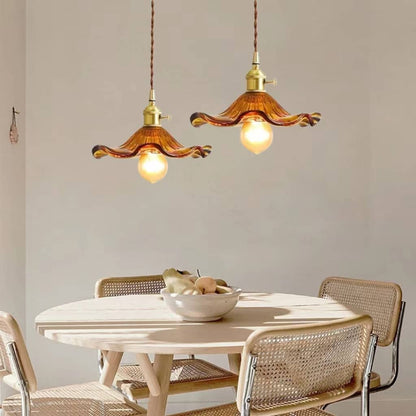 Vintage Glass Hibiscus Flower Pendant Lamp