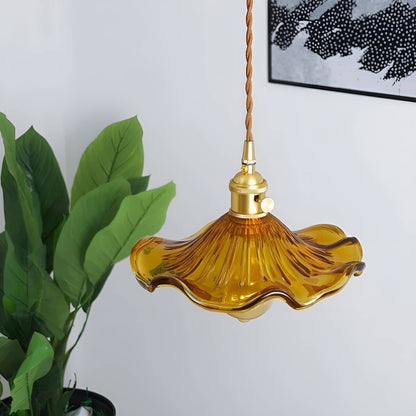 Vintage Glass Hibiscus Flower Pendant Lamp