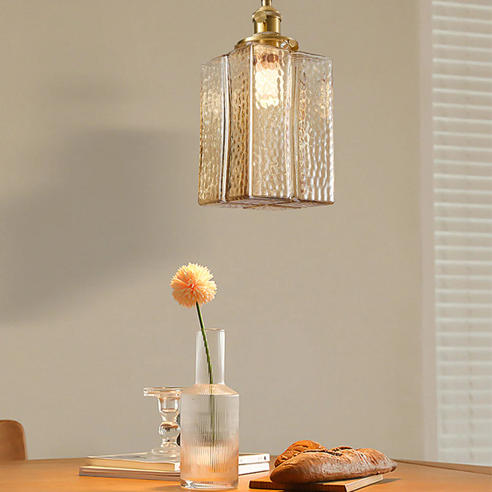 Vintage Hammered Square Glass Pendant Lamp