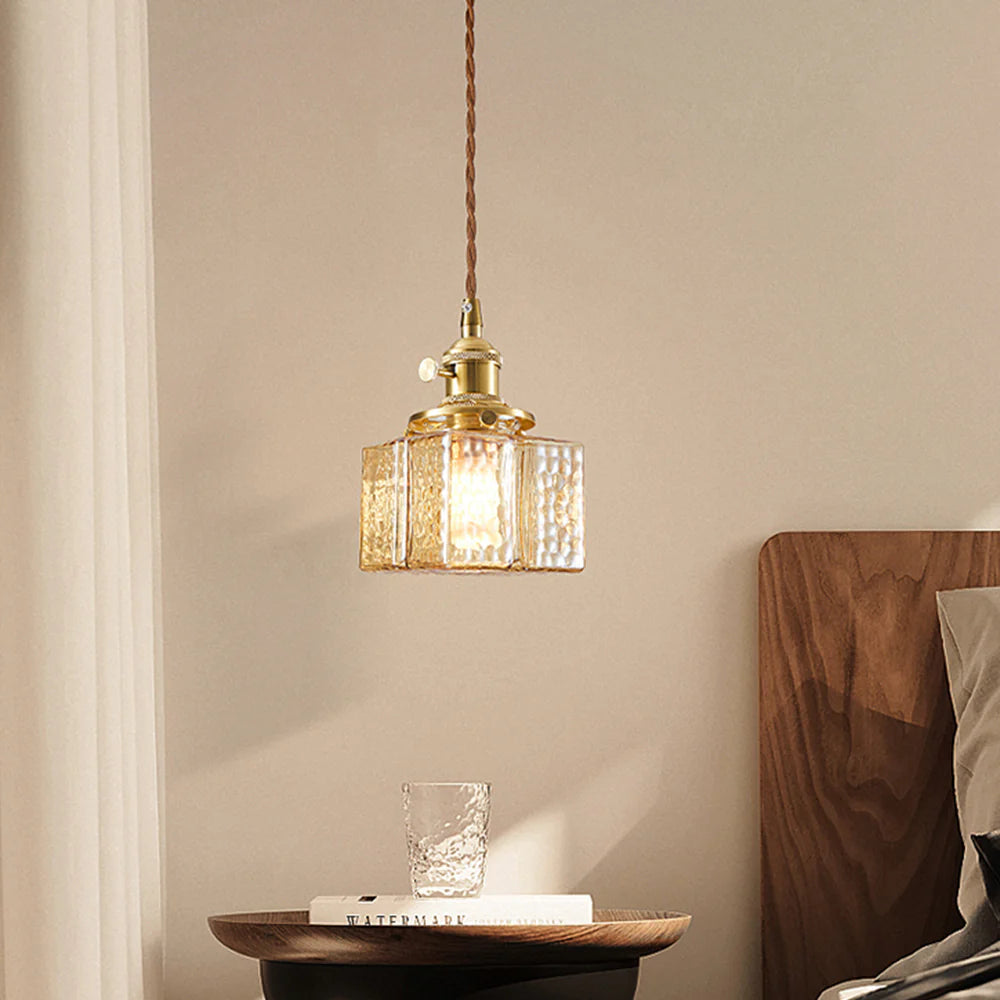 Vintage Hammered Square Glass Pendant Lamp