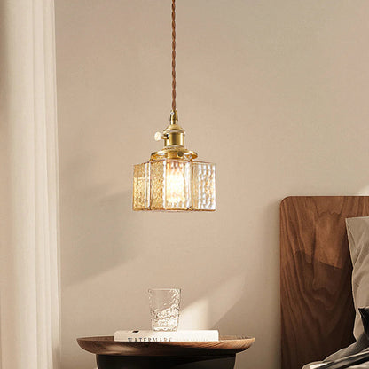 Vintage Hammered Square Glass Pendant Lamp