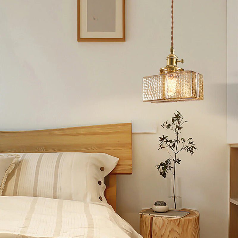 Vintage Hammered Square Glass Pendant Lamp