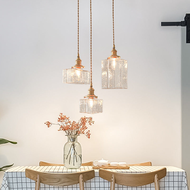 Vintage Hammered Square Glass Pendant Light