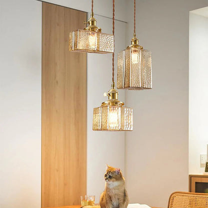 Vintage Hammered Square Glass Pendant Light