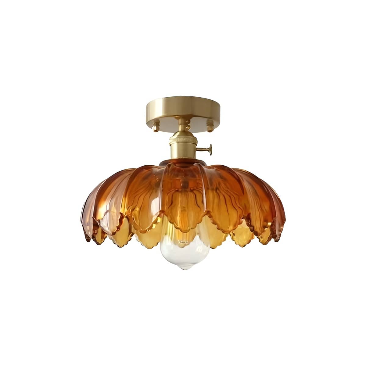 Antique Art Nouveau Lotus Flower Glass Brass Ceiling Light