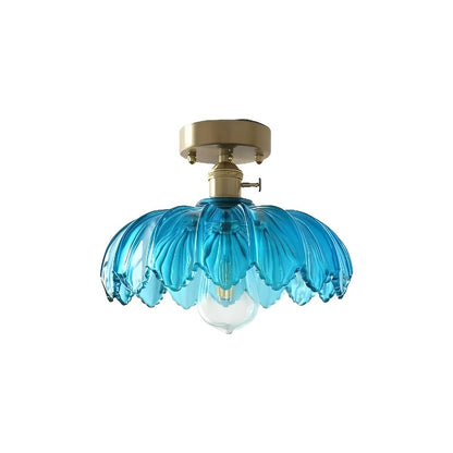 Antique Art Nouveau Lotus Flower Glass Brass Ceiling Light