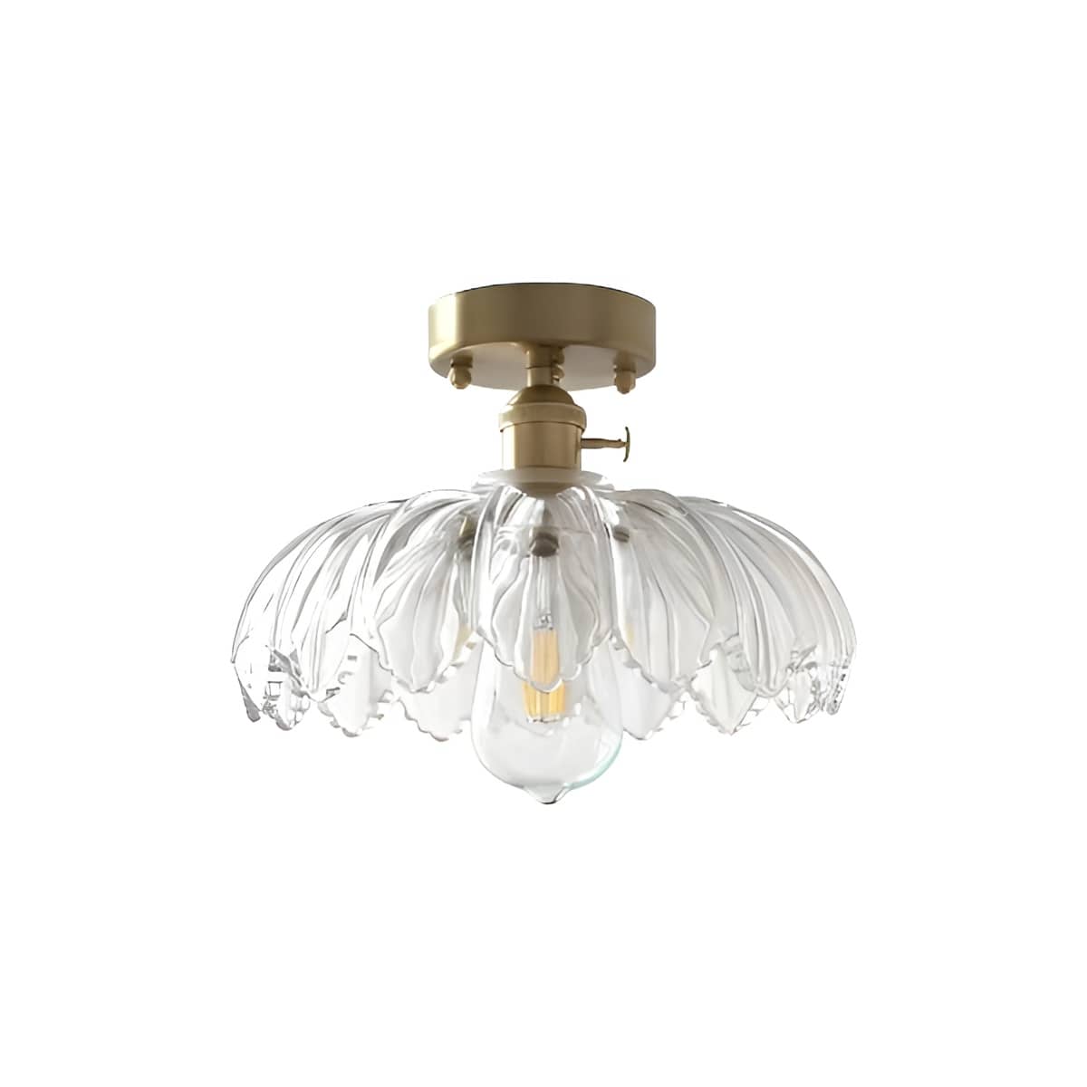 Antique Art Nouveau Lotus Flower Glass Brass Ceiling Light