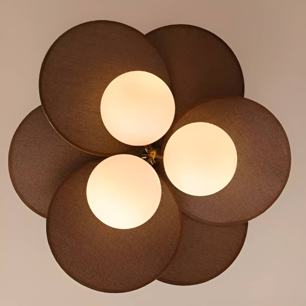 Vintage Rattan Petal Glass Globe Ceiling Light