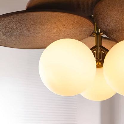 Vintage Rattan Petal Glass Globe Ceiling Light