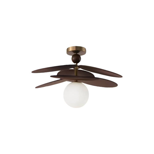 Vintage Rattan Petal Glass Globe Ceiling Light